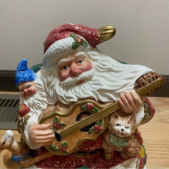 Vintage Fitz and Floyd Cookie Jar Santa Claus W/ Guitar Ceramic Omnibus Forest - Picture 2 of 9